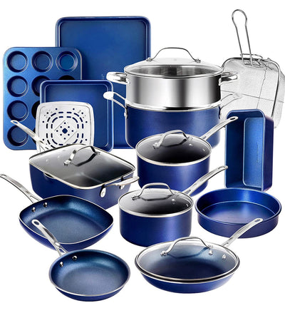 Granitestone Blue 20 Piece Pots and Pans Set, Complete Cookware & Bakeware Set with Ultra Nonstick Durable Mineral & Diamond Surface, Stainless Stay Cool Handles Oven & Dishwasher Safe, 100% PFOA Free- new in box