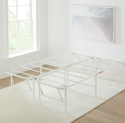 Mainstays 18" High Profile Foldable Steel Queen Platform Bed Frame, White- NEW IN BOX!!!