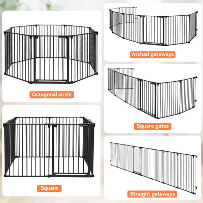 COMOMY 198" Baby Gate Extra Wide, Dog Gate Pet Gate for House Stairs Doorways Fireplace, Adjustable 3 in 1 Play Yard Child Safety Gate, Auto Close, Hardware Mounted (30" Tall, Black)**New in box**