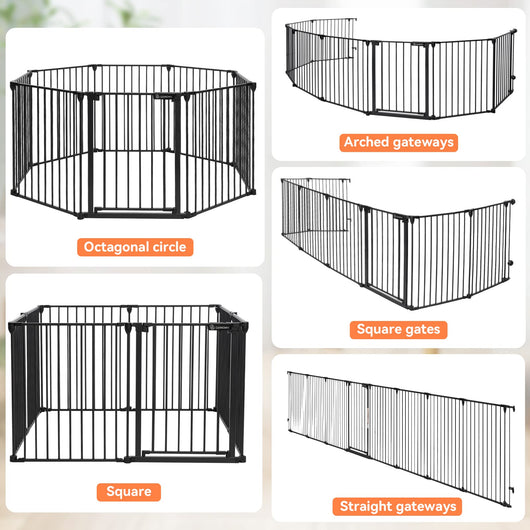 COMOMY 198" Baby Gate Extra Wide, Dog Gate Pet Gate for House Stairs Doorways Fireplace, Adjustable 3 in 1 Play Yard Child Safety Gate, Auto Close, Hardware Mounted (30" Tall, Black)**New in box**