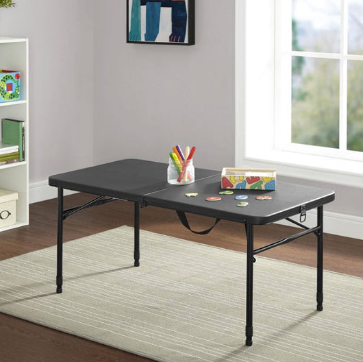 Mainstays 40" Plastic Adjustable Height Fold-in-Half Folding Table, Rich Black- NEW OUT OF BOX!!!