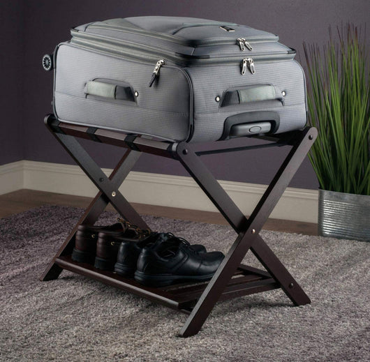 Winsome Wood Remy Luggage Rack with Shelf in Cappuccino- NEW IN BOX!!!