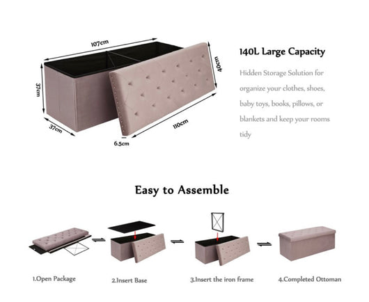 PINPLUS 43.3" Velvet Ottoman Storage, Purple- NEW WRAPPED IN PLASTIC!!!!
