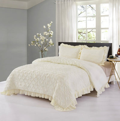 HIG 3 Piece Bedding Set, Pintuck Pinch Pleat Design, King, Ivory- NEW!!!!