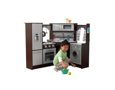 REDUCED!!! KidKraft Ultimate Corner Play Kitchen with Lights & Sounds - Espresso- NEW IN BOX!!!