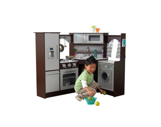 REDUCED!!! KidKraft Ultimate Corner Play Kitchen with Lights & Sounds - Espresso- NEW IN BOX!!!
