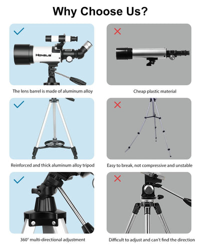 Telescope, 70mm Aperture 500mm Telescopes for Adults Astronomy & Kids Beginners, Fully Multi-Coated Travel Refractor Telescopes with Phone Adapter, Wireless Control, Astronomy Gift for Kids**New**