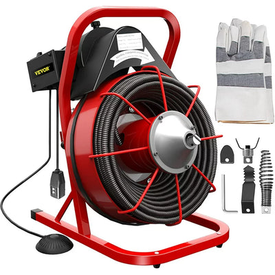 VEVORbrand 75 ft x 1/2 inch Drain Cleaner Machine fit 1 inch (25mm) to 4 inch(100mm) Pipes 370W Portable Electric Drain Auger with Cutters Glove Drain Auger Cleaner Sewer Snake**New in Box**