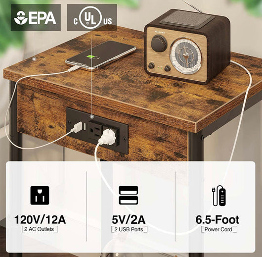 Rolanstar End Table with Charging Station & USB Ports, Rustic Brown- NEW AND ASSEMBLED!!!!