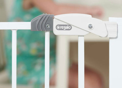 Regalo Easy Step 38.5-Inch Extra Wide Walk Thru Baby Gate, Includes 6-Inch Extension Kit, 4 Pack Pressure Mount Kit, 4 Pack Wall Cups and Mounting Kit- NEW IN BOX!!!