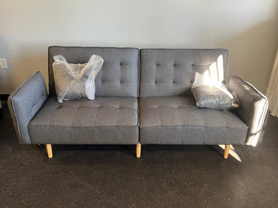 Yaheetech Futon Sofa Bed with USB Ports,Fabric Tufted Split-Back Daybed, Dark Gray!! NEW AND ASSEMBLED!!