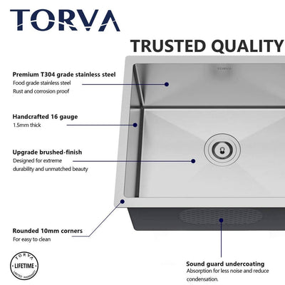 TORVA 32-Inch Undermount Kitchen Sink 16 Gauge Stainless Steel Single Bowl - 32 x 19 x 10 Inch Deep Basin**New in box**