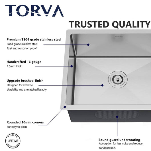 TORVA 32-Inch Undermount Kitchen Sink 16 Gauge Stainless Steel Single Bowl - 32 x 19 x 10 Inch Deep Basin**New in box**
