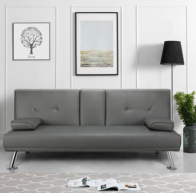 YaheeTech Modern Faux Leather Futon Sofa Bed Home Recliner Couch, Gray!! NEW IN BOX!!