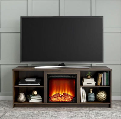 Mainstays Fireplace TV Stand for TVs up to 65", Walnut- NEW IN BOX!!!