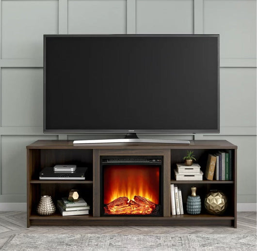 Mainstays Fireplace TV Stand for TVs up to 65", Walnut- NEW IN BOX!!!