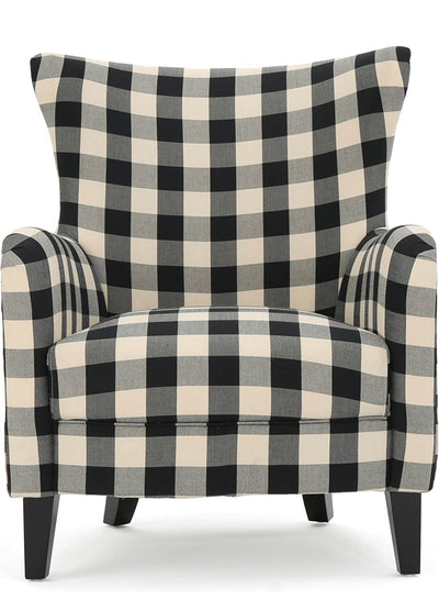 Christopher Knight Home Arador Fabric Club Chair, Black / White Plaid- NEW AND ASSEMBLED!!!!