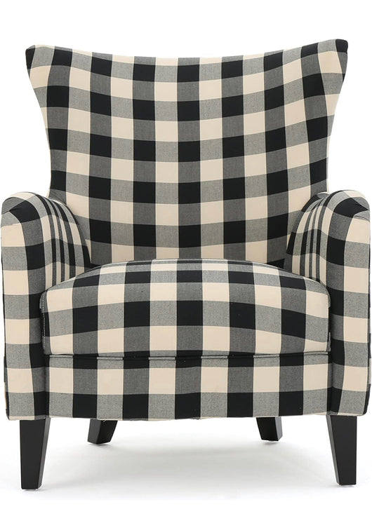 Christopher Knight Home Arador Fabric Club Chair, Black / White Plaid- NEW AND ASSEMBLED!!!!