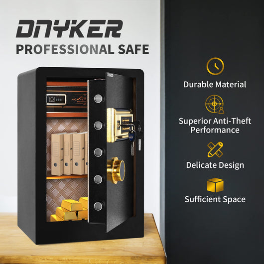 DNYKER Fireproof and Waterproof Safe Box, 2.05 Cubic Feet Digital Keypad Combination Lock Cabinet with Two Ways to Open, Black Anchoring Security Safe for Home Office Hotel**New**