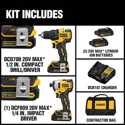 20-Volt MAX Cordless Brushless Compact Drill/Impact Combo Kit (2-Tool) with (2) 1.3Ah Batteries, Charger & Bag- brand new
