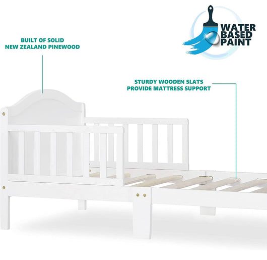 Dream On Me Sydney Toddler Bed in White, Greenguard Gold Certified, JPMA Certified, Low To Floor Design, Non-Toxic Finish, Safety Rails, Made Of Pinewood!! NEW IN BOX(MINOR SCRATCH FROM SHIPPING)!!