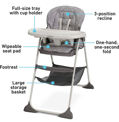 Graco Slim Snacker High Chair, Ultra Compact High Chair, Whisk- NEW IN BOX!!!