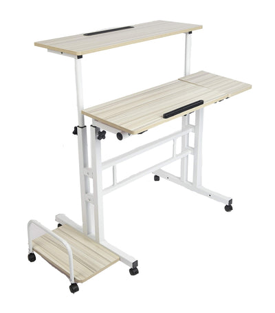 Mind Reader SDROLLXL-WHT Mobile Sitting, Standing Desk Rolling Reversible Home Office Laptop Workstation with Side Storage, Locking Wheels, X-Large, White**New in Box**