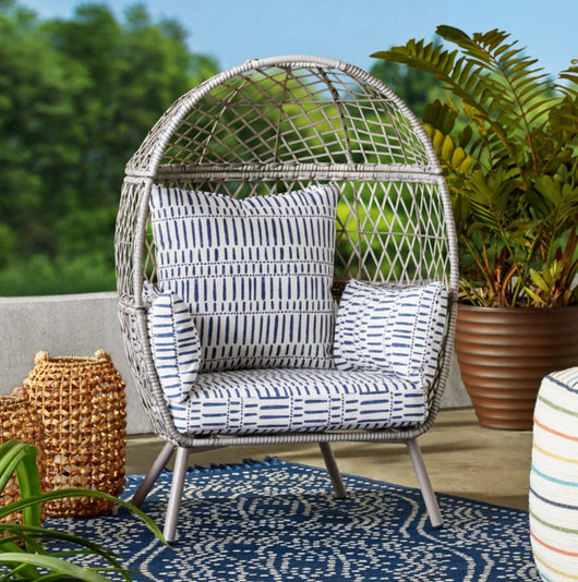 Better Homes & Gardens Kid's Ventura Outdoor Stationary Wicker Woven Egg Chair, Gray- NEW & ASSEMBLED!!
