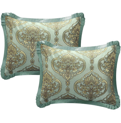 Chic Home 9 Piece Como Decorator Upholstery Quality Jacquard Motif Fabric Bedroom Comforter Set & Pillows Ensemble, King, Blue- NEW IN BAG