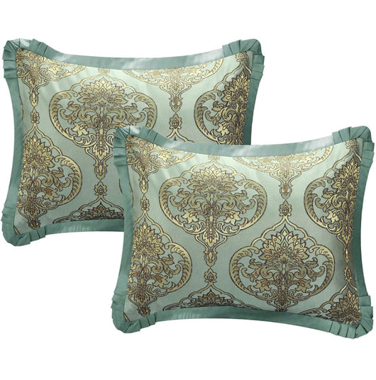 Chic Home 9 Piece Como Decorator Upholstery Quality Jacquard Motif Fabric Bedroom Comforter Set & Pillows Ensemble, King, Blue- NEW IN BAG
