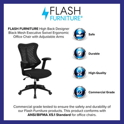 Flash Furniture High Back Designer Black Mesh Executive Swivel Ergonomic Office Chair with Adjustable Arms**New and assembled**