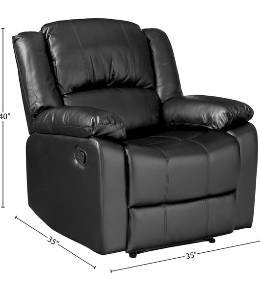 Relax A Lounger Warren Reclining Armchair, 35.5" W x 37.8" D x 39.4" H, Black! (NEW - HAS A MINOR TEAR FROM SHIPPING)