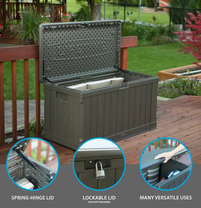 Lifetime Waterproof 116 Gallon Resin Deck Box, Dark Brown- NEW AND ASSEMBLED!!!