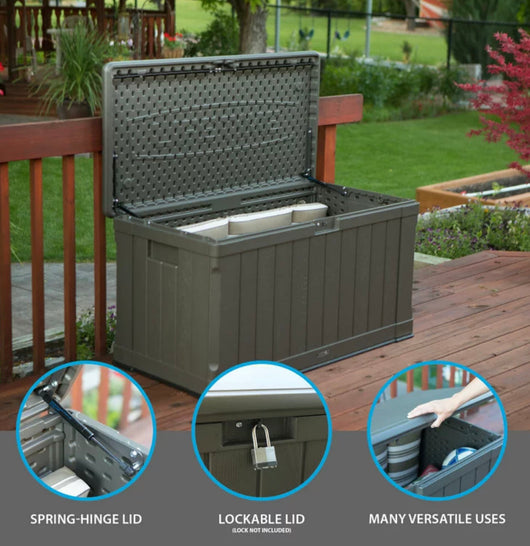 Lifetime Waterproof 116 Gallon Resin Deck Box, Dark Brown- NEW AND ASSEMBLED!!!