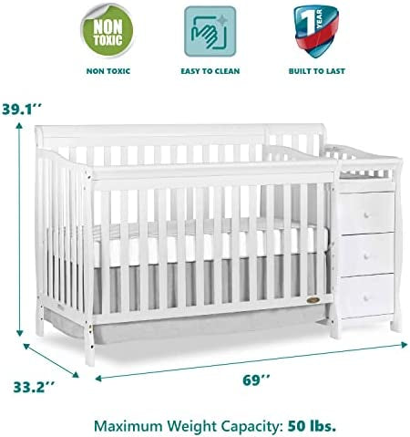 Dream On Me 5 In 1 Brody Convertible Crib With Changer In White, Greenguard Gold Certified, Comes With 1" Changing Pad, Non-Toxic Finish, Made Of Durable Pinewood- new in the box