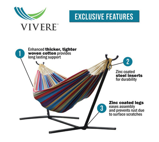 Vivere Double Hammock with Stand Combo, Tropical- NEW IN BOX!!!!