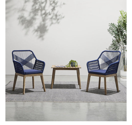 Gap Home Woven Rope Outdoor 3-Piece Conversation Set, Navy**New and assembled****missing table**
