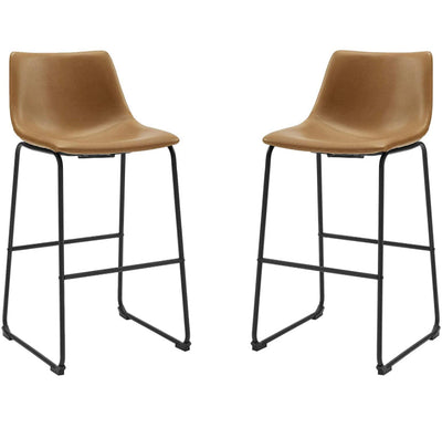 Walker Edison Douglas Urban Industrial Faux Leather Armless Bar Chairs, Set of 4, Whiskey Brown- NEW IN 2 BOXES!!!!