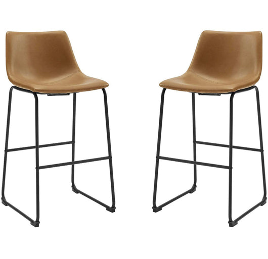 Walker Edison Douglas Urban Industrial Faux Leather Armless Bar Chairs, Set of 4, Whiskey Brown- NEW IN 2 BOXES!!!!