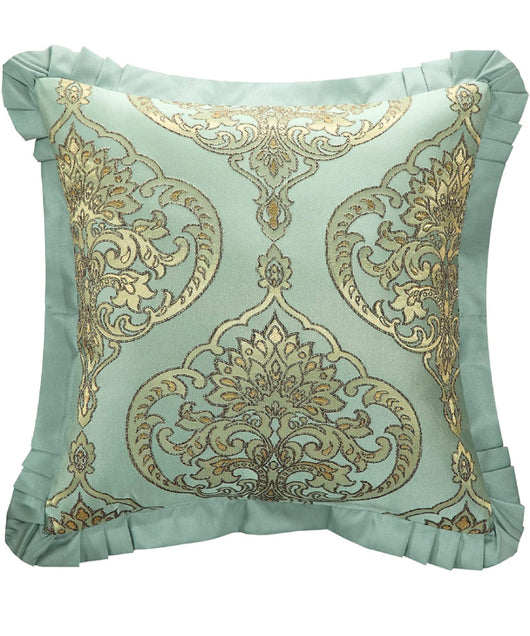 Chic Home 9 Piece Como Decorator Upholstery Quality Jacquard Motif Fabric Bedroom Comforter Set & Pillows Ensemble, King, Blue- NEW IN BAG