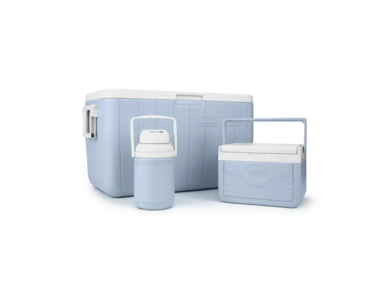 Coleman Chiller 48QT, 5QT, 1/3-Gallon Jug Cooler Set, Fog Gray- NEW!!! (Small dent on back corner)