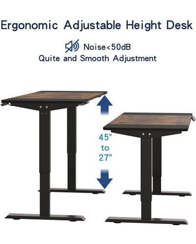 Electric Standing Desk,55 x 24 Inches Ergonomic Height Adjustable Desk with 4 Memory Settings, Sit Stand Home Office Desk with Splice Board, Black Frame/Rustic Brown Top- new in box