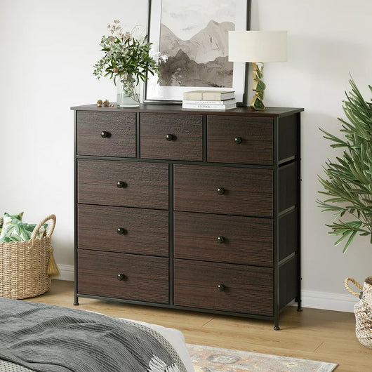 REAHOME Dresser with 9 Drawers Leather Finish Chest of Drawers Dressers for Bedroom Rustic Brown!  -Brand new in the box