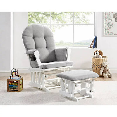 Angel Line Windsor Glider and Ottoman, White Finish with Gray Cushions**New in box**