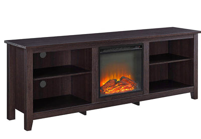 Walker Edison Wren Classic 4 Cubby Fireplace TV Stand for TVs up to 80 Inches, 70 Inch, Espresso!  -Brand new & Assembled but does have some small defect forms shipping, a crack across the top, photos shown