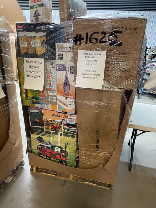 Jumbo huge liquidation pallet- over 7 ft tall ! Pallet number 1626