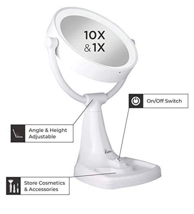 Zadro Max Bright Sunlight Dual Sided Vanity Mirror, White, 10X/1X Magnification**New in Box**