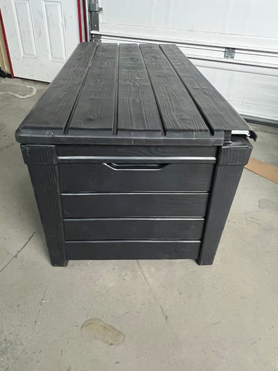 Keter Brightwood Outdoor Plastic Deck Box, All-Weather Resin Storage, 120 Gal, Anthracite Gray- NEW AND ASSEMBLED!!! (Cracked from shipping)