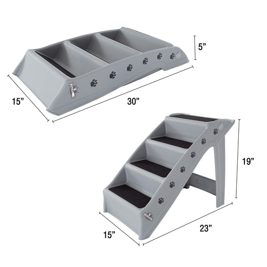 Pet Stairs Collection - Safe and Durable Indoor or Outdoor Ramp with 4-Step Design - Cat or Dog Steps for Couch, Bed, Truck, SUV, or Car by PETMAKER (Gray)**New in box**