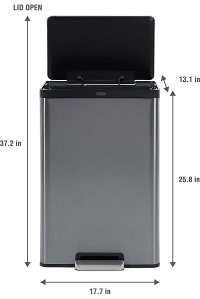 Rubbermaid Stainless Steel Metal Step-On Trash Can for Home and Kitchen, Charcoal, 12 Gallon!! NEW OUT OF BOX, MINOR DENT FROM SHIPPING!!